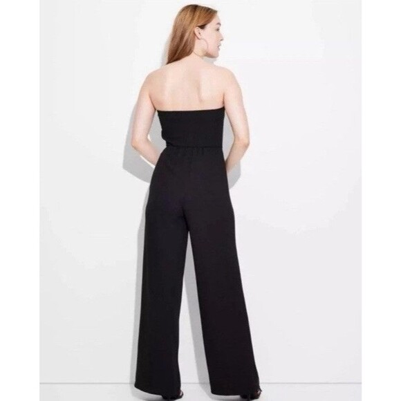 Wild Fable Women's Size Small Wide Leg Tube Strapless Bandeau Jumpsuit Black - Picture 2 of 7